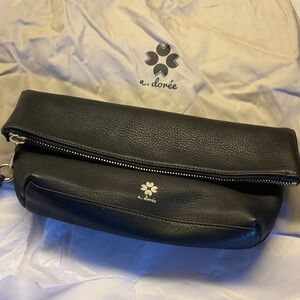 A. Doree Audrey Black Pebbled Leather Clutch NEW